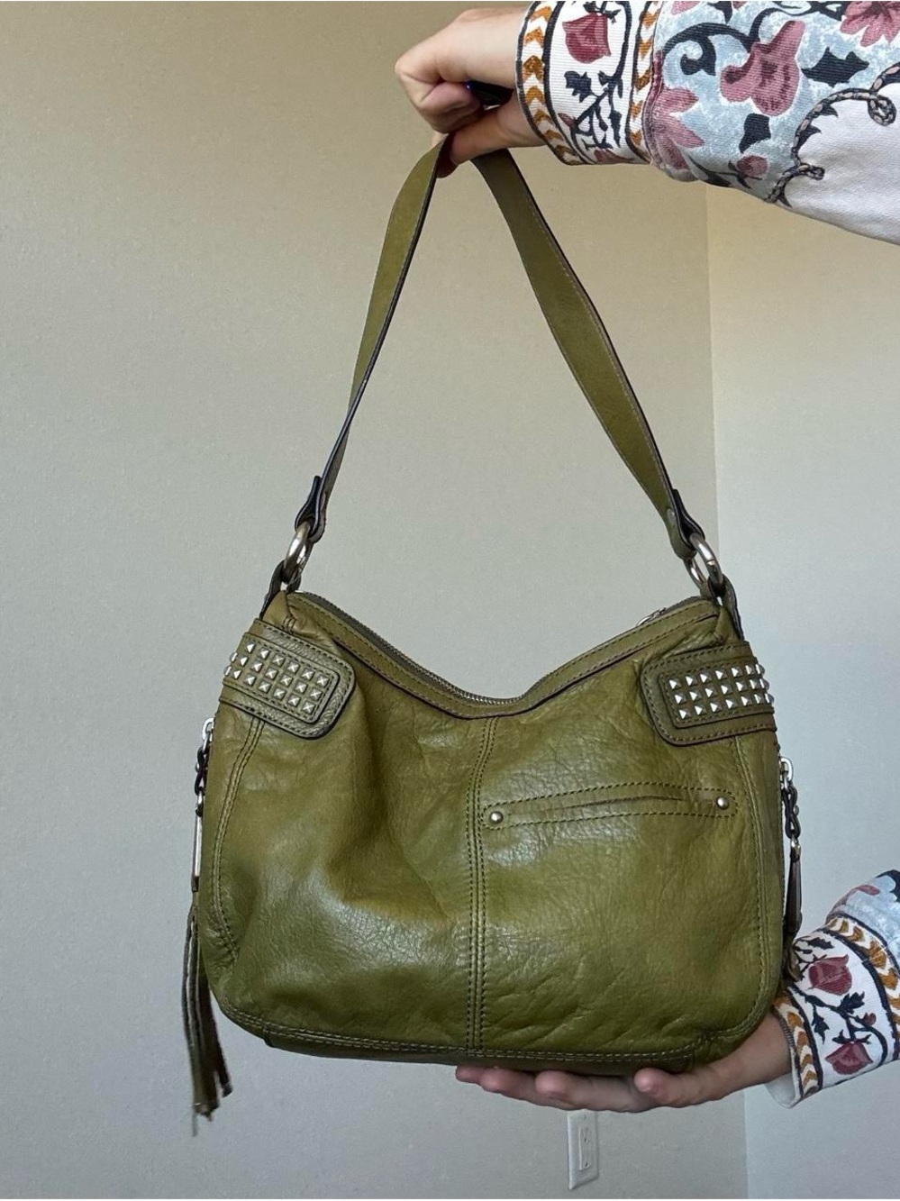 B makowsky vintage rare green leather bag with studs and fringe - Picture 3 of 8
